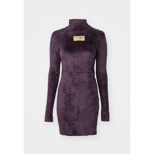 MM6 Maison Margiela Women's XS Purple Fur-Effect Midi Dress Mock Neck L/S - New